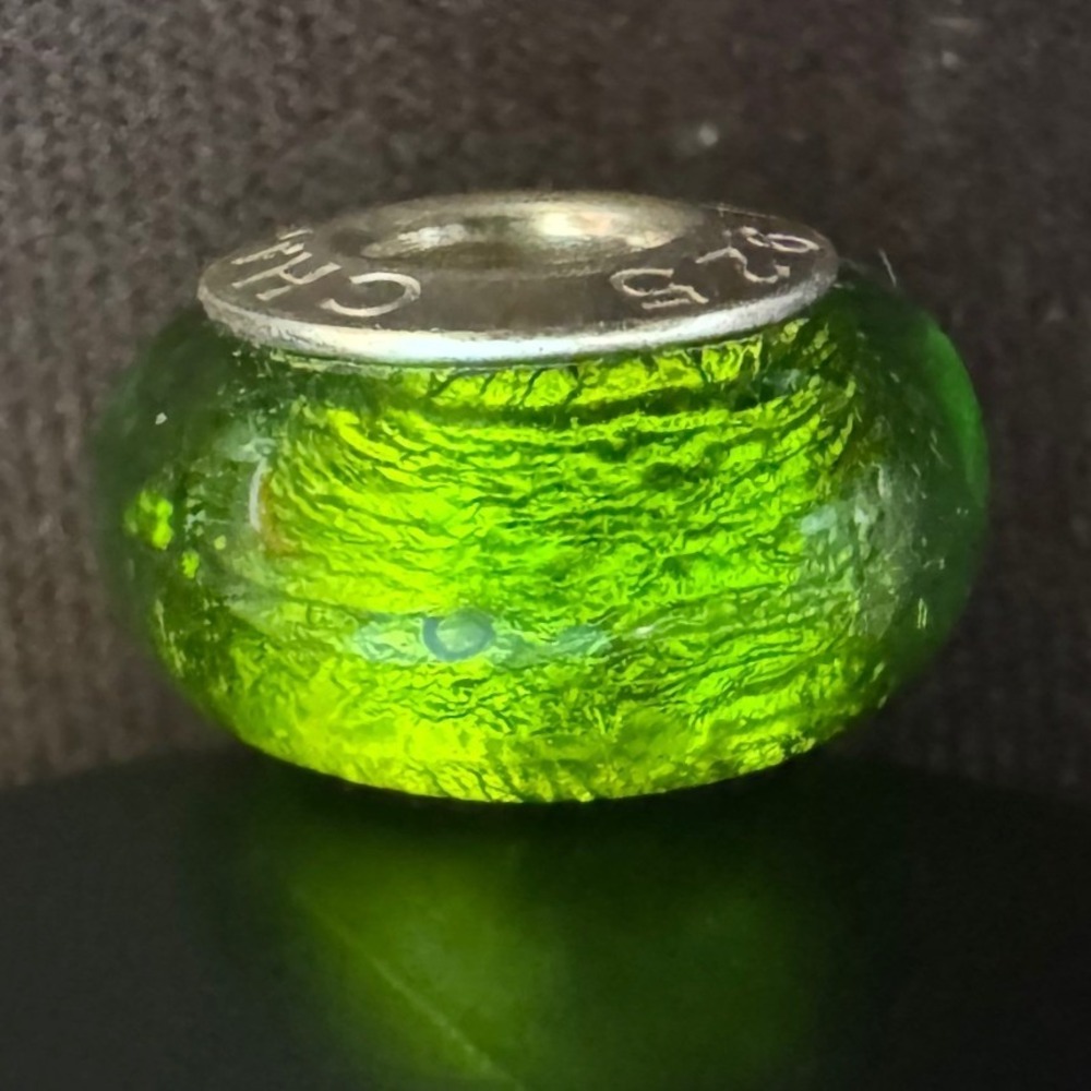 Chamilia Sterling Silver 925 Lime Green Murano Glass Charm Bead for Bracelet